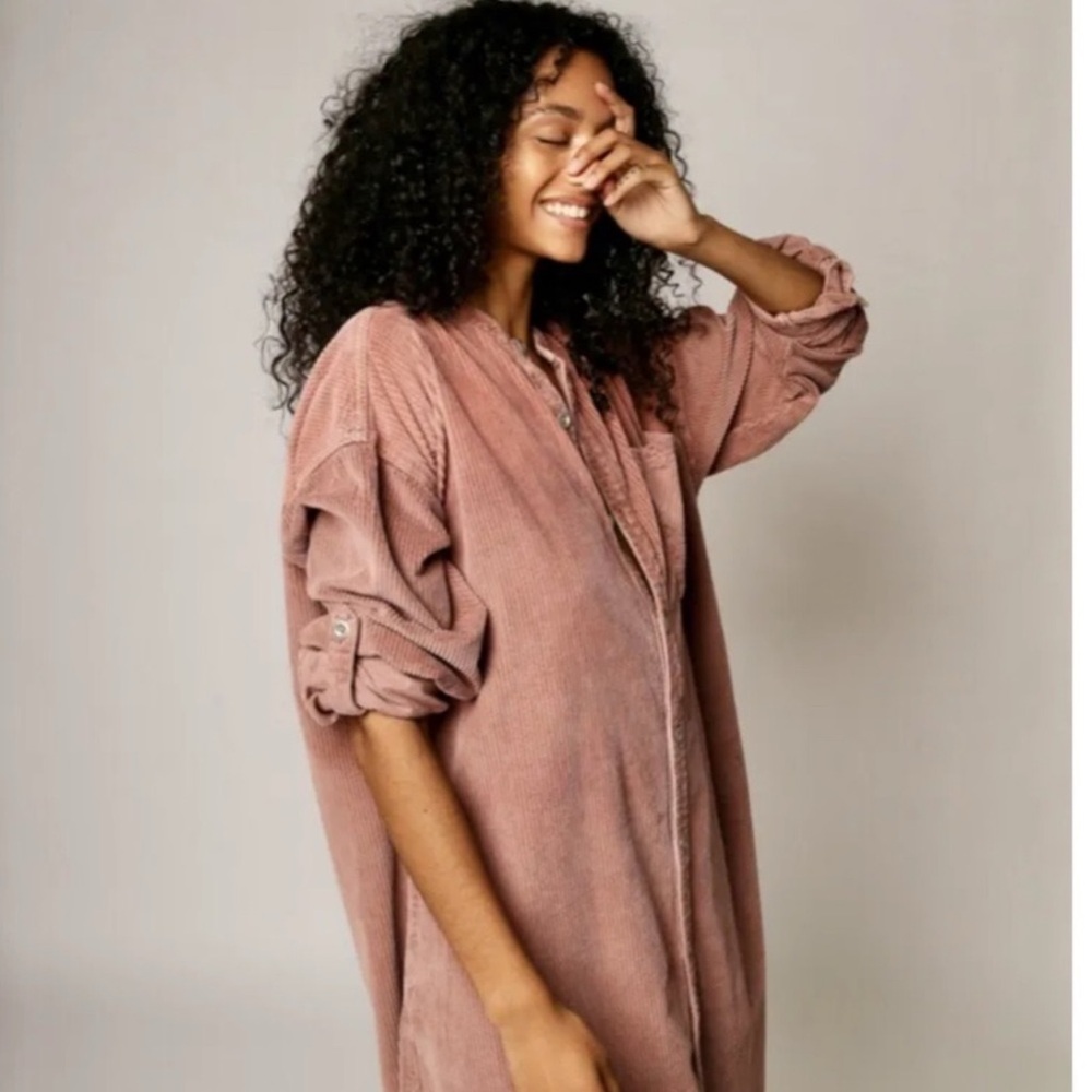 NWT FREE PEOPLE Cord Market Dress Duster Maxi Dusty Rose XS - Picture 16 of 16